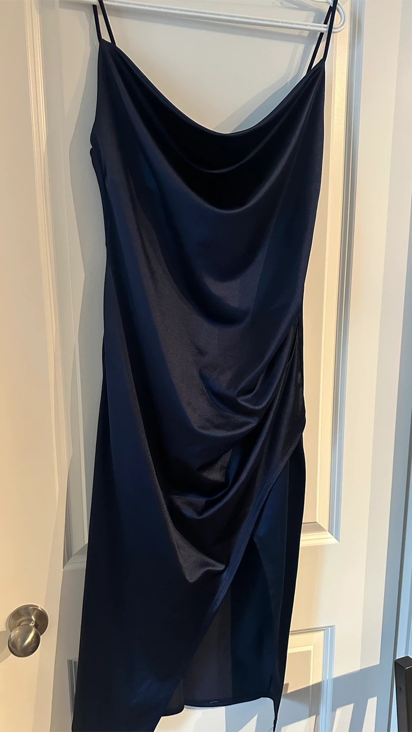 Navy Silky Satin Blue Dress - photo 2