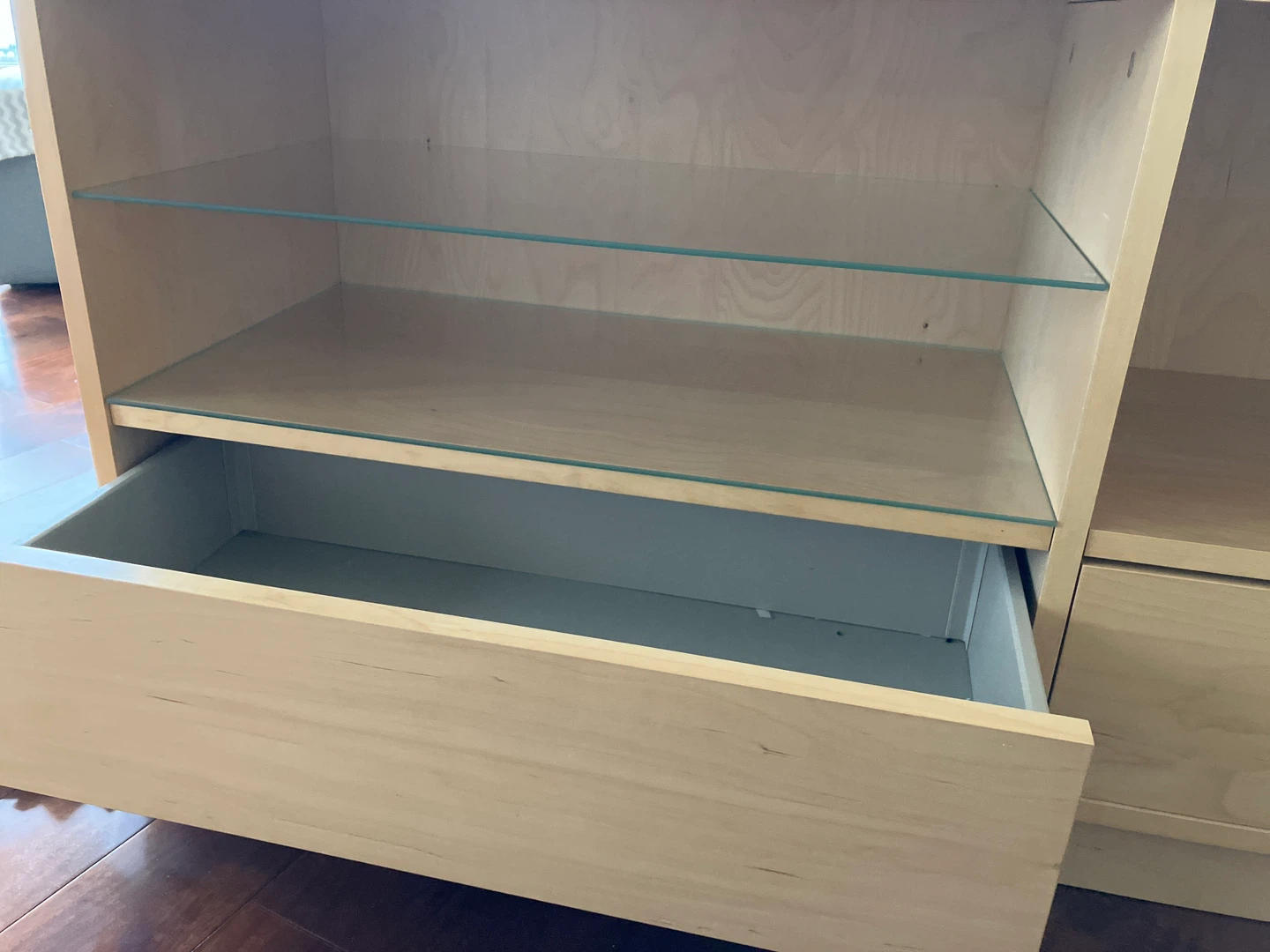 Light Wood TV Stand with Glass Shelves - photo 3