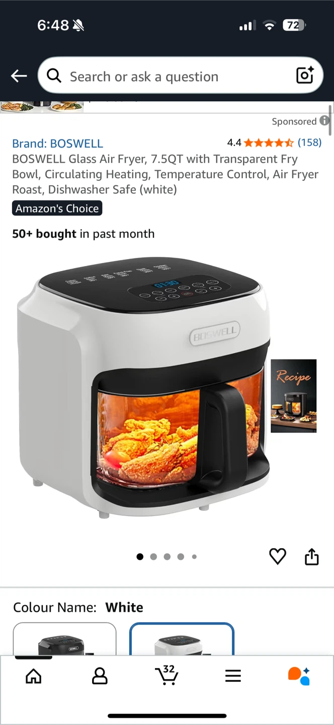 Boswell Glass Air Fryer 7.5QT
