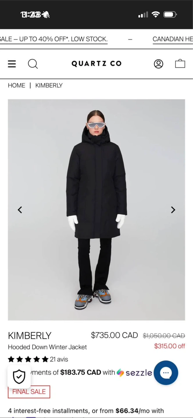 Quartz Co Kimberly Hooded Down Winter Jacket XL