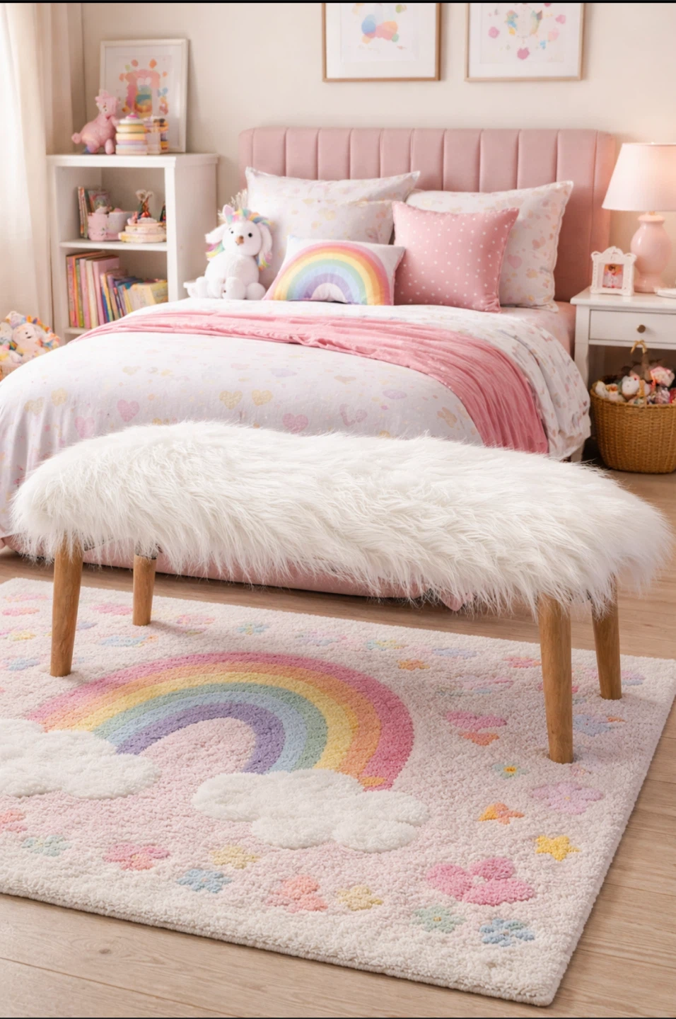 Faux Fur Bench with Wooden Legs - photo 2