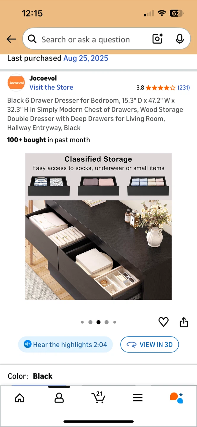 Jocoevol Black 6-Drawer Dresser - photo 3