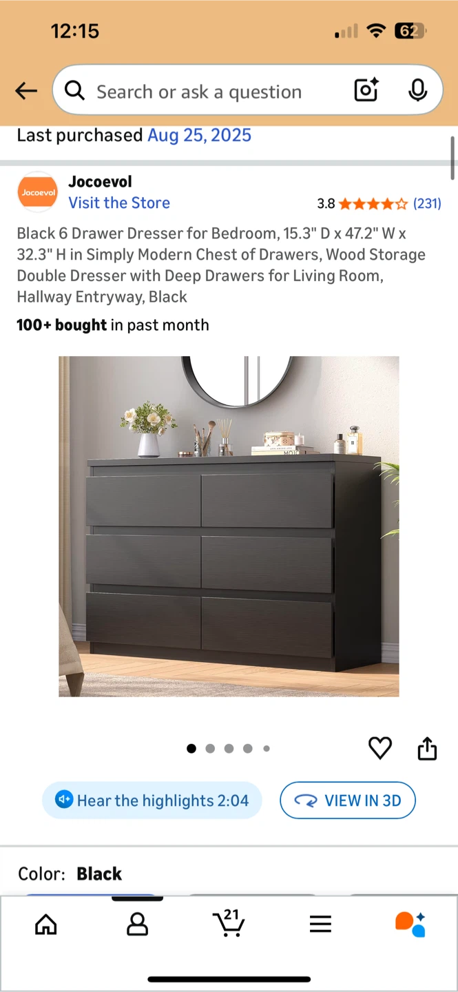 Jocoevol Black 6-Drawer Dresser
