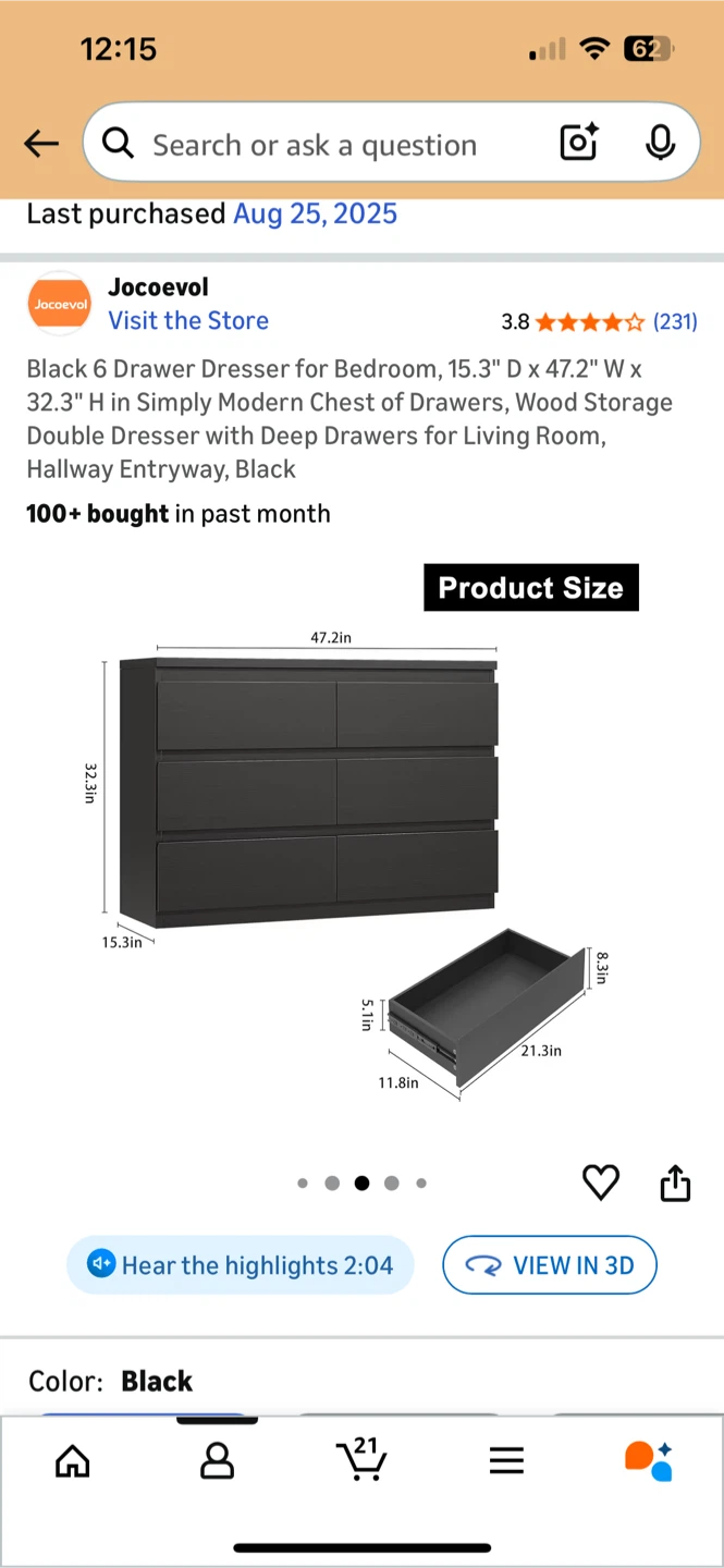 Jocoevol Black 6-Drawer Dresser - photo 2