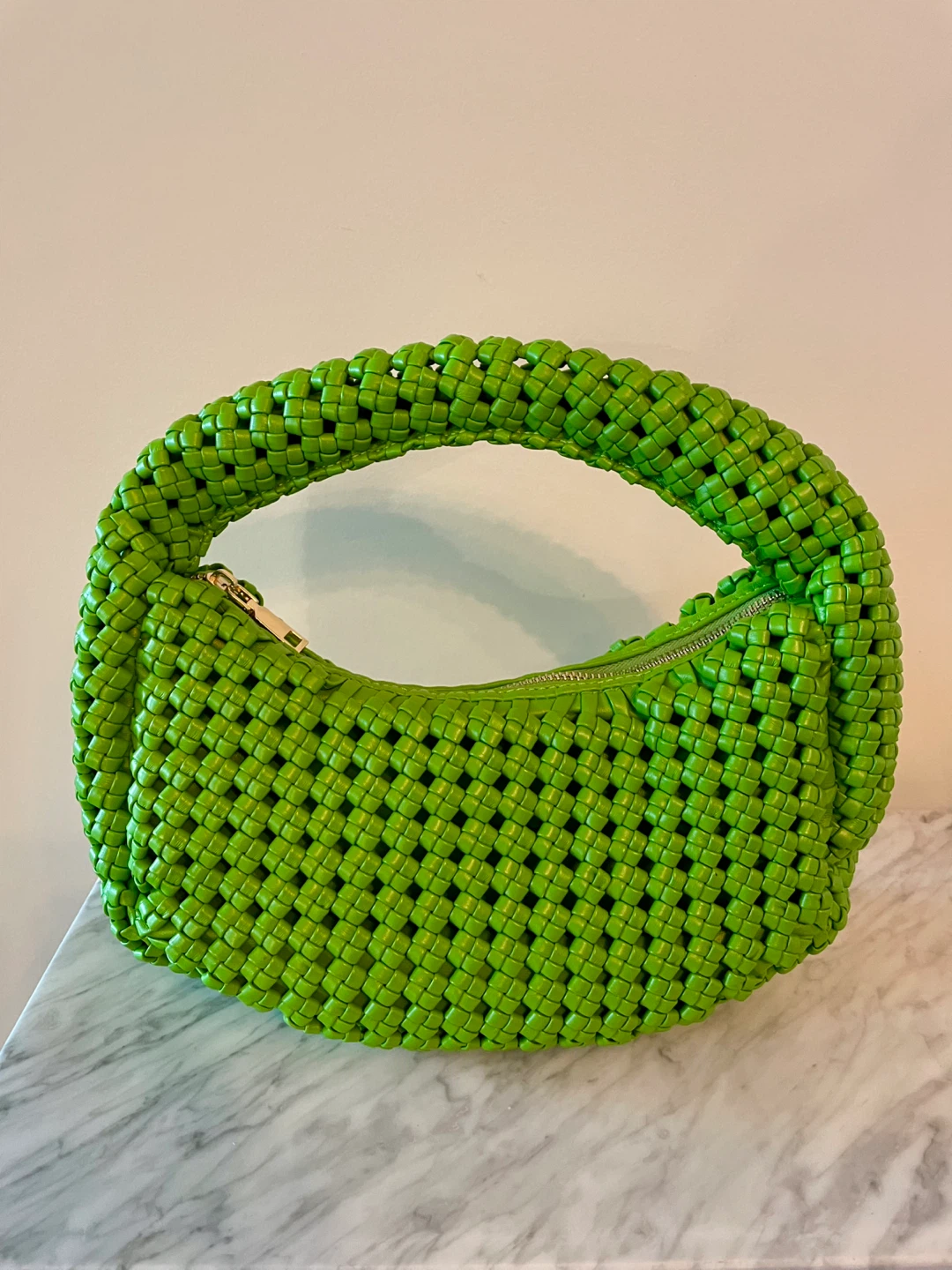 Woven Vegan Leather Handbag - Green