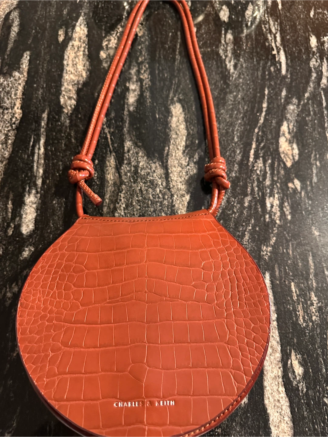 Charles & Keith Orange Croc Embossed Bag