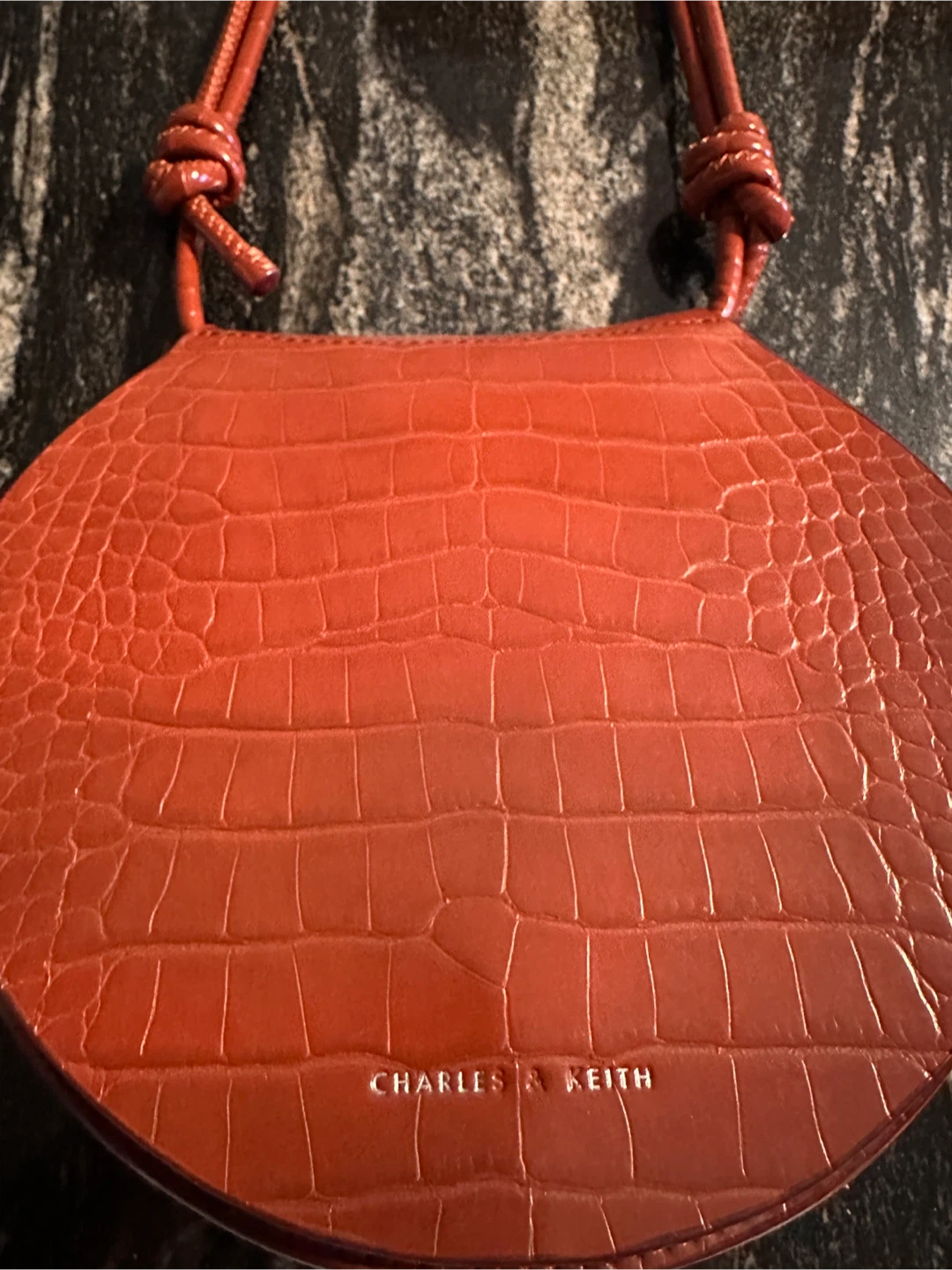 Charles & Keith Orange Croc Embossed Bag - photo 3