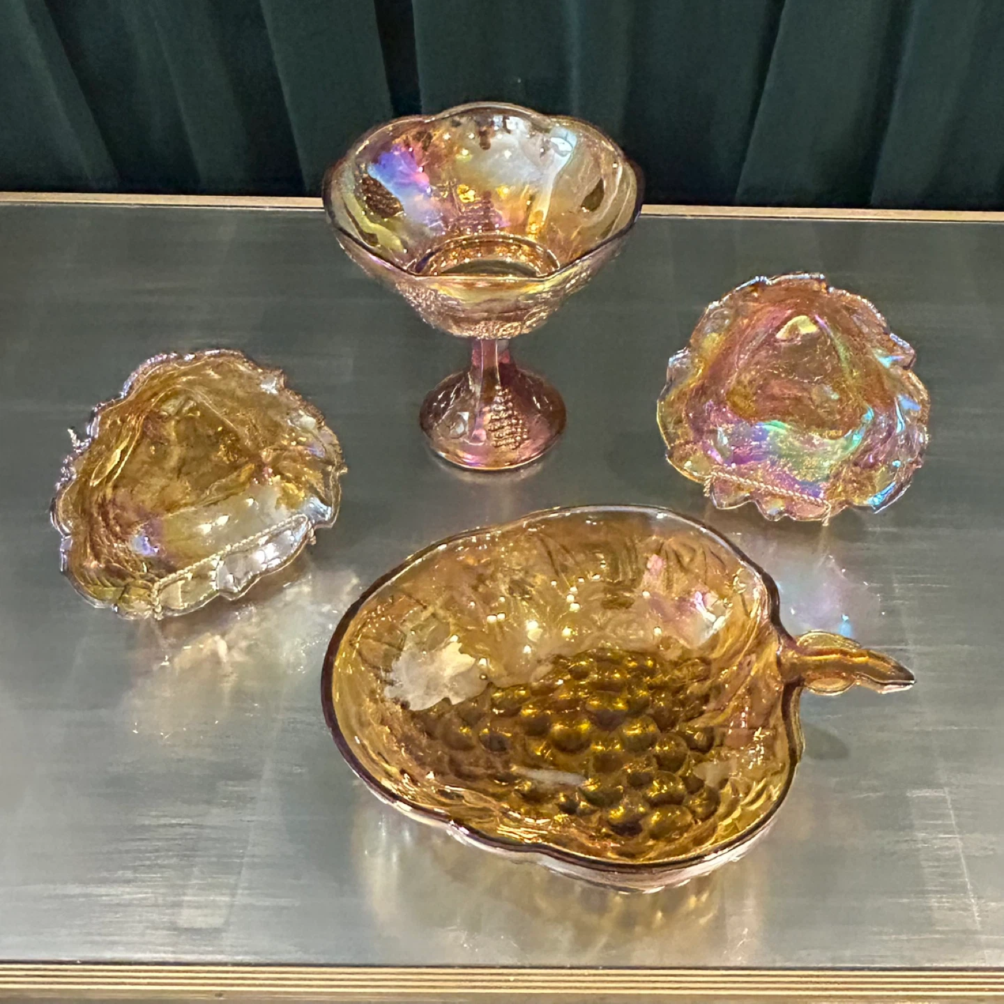 Antique Marigold Carnival Glass Grape & Cable Serving Set - photo 2