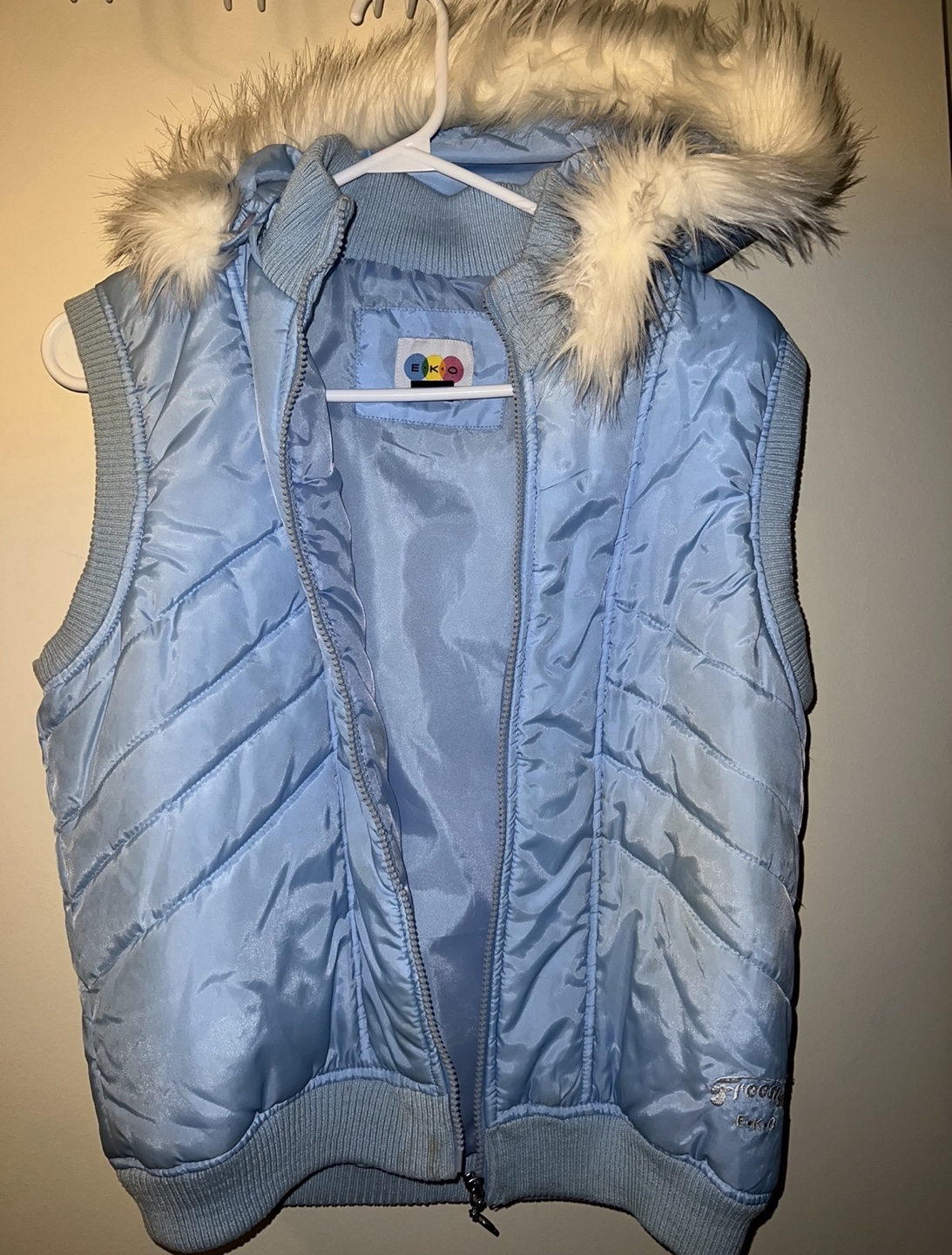 Ecko Unlimited Blue Puffer Vest with Fur Hood