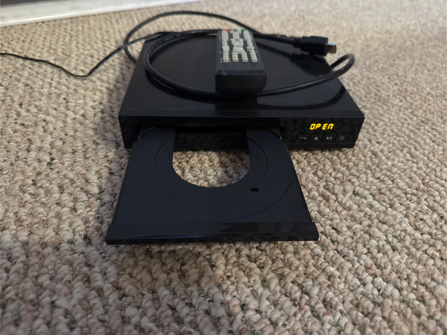 Black DVD Player with Remote and HDMI cable