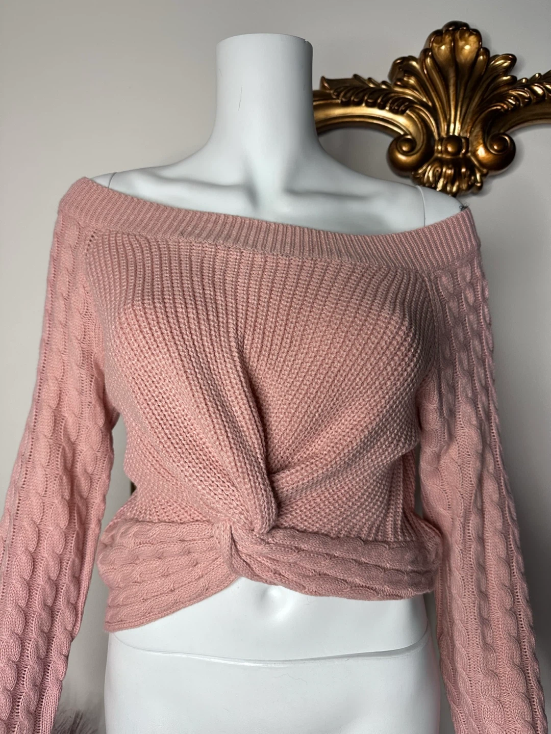 Pink Knit Twist Front Sweater