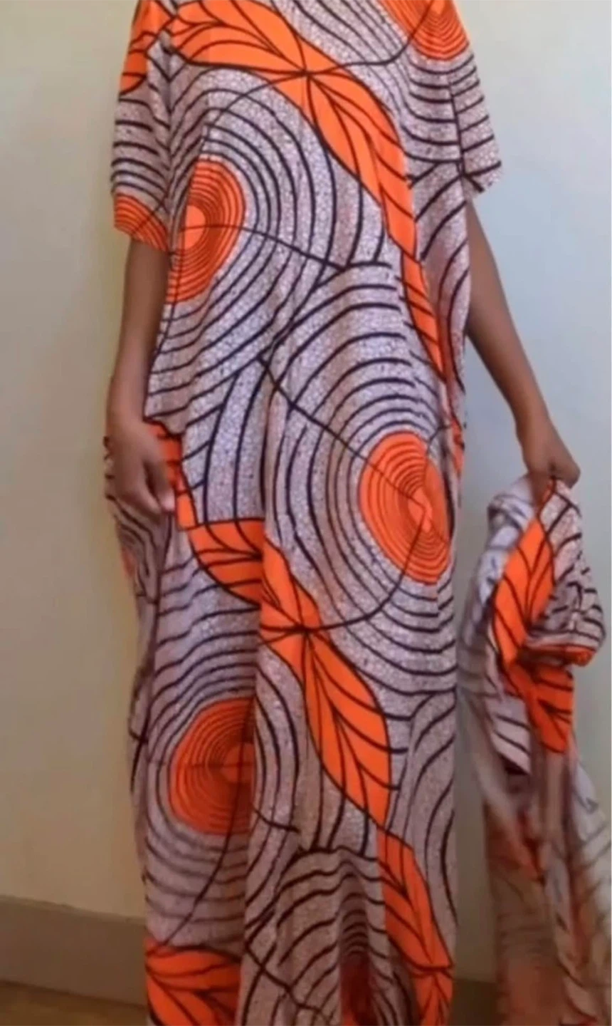 Orange & Grey Patterned Maxi Dress