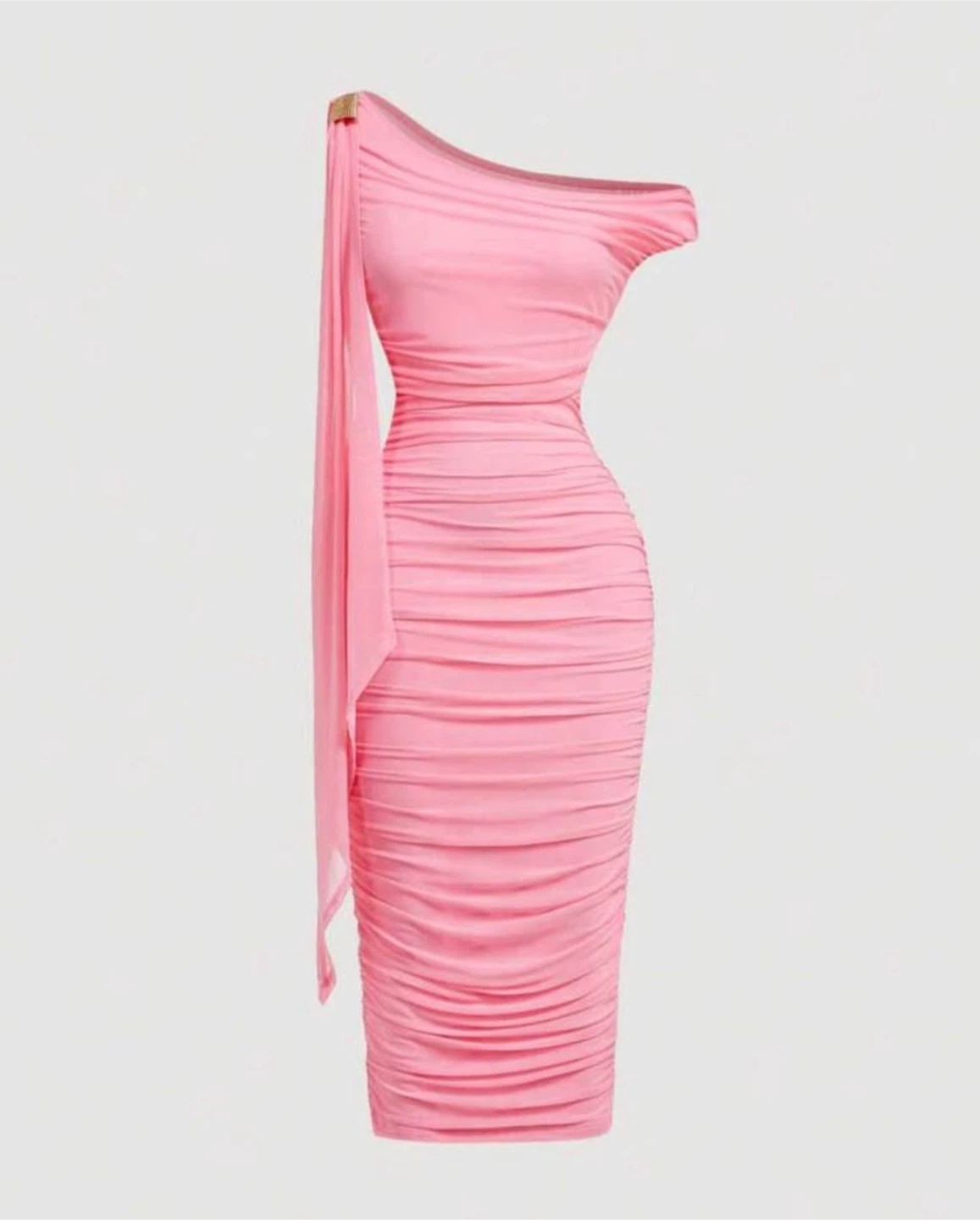Pink One-Shoulder Ruched Bodycon Dress