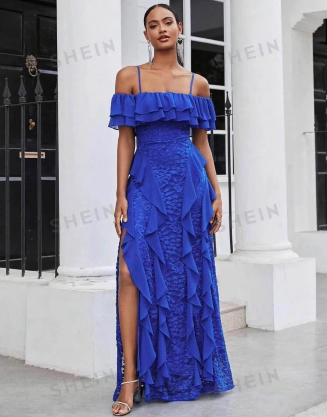 Shein Blue Ruffle Maxi Dress