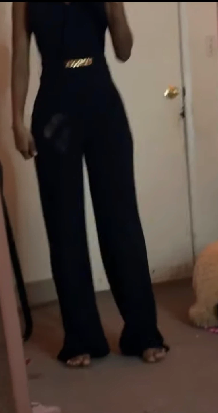 Black Jumpsuit with Gold Chain Belt - photo 2