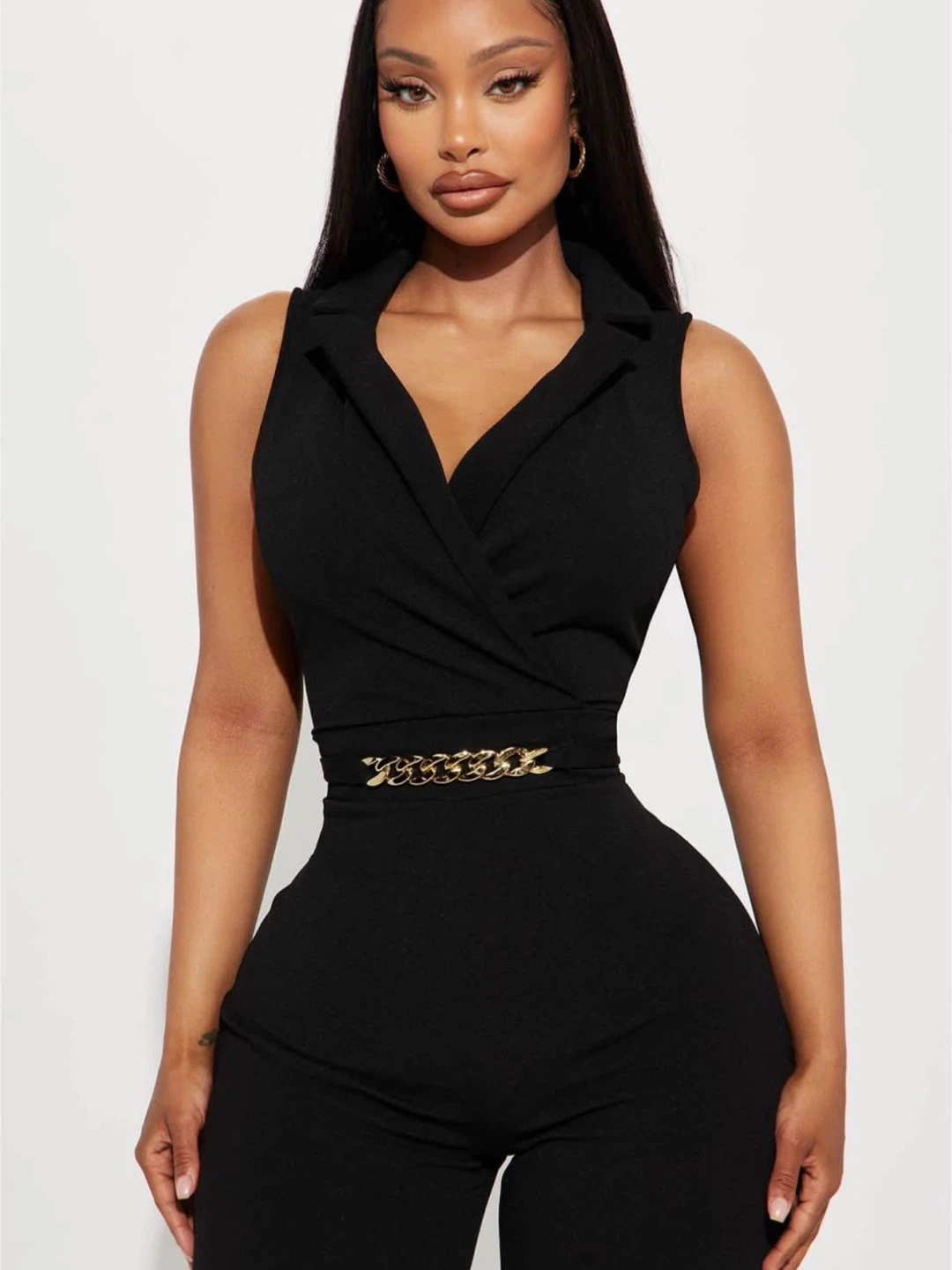 Black Jumpsuit with Gold Chain Belt - photo 4