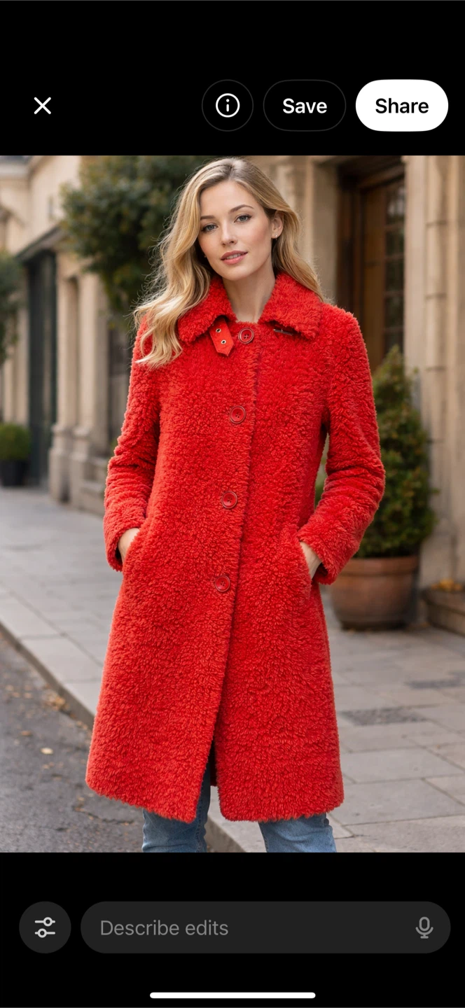 Red 100% Wool Teddy Coat Long Button Front Lamb Fleece