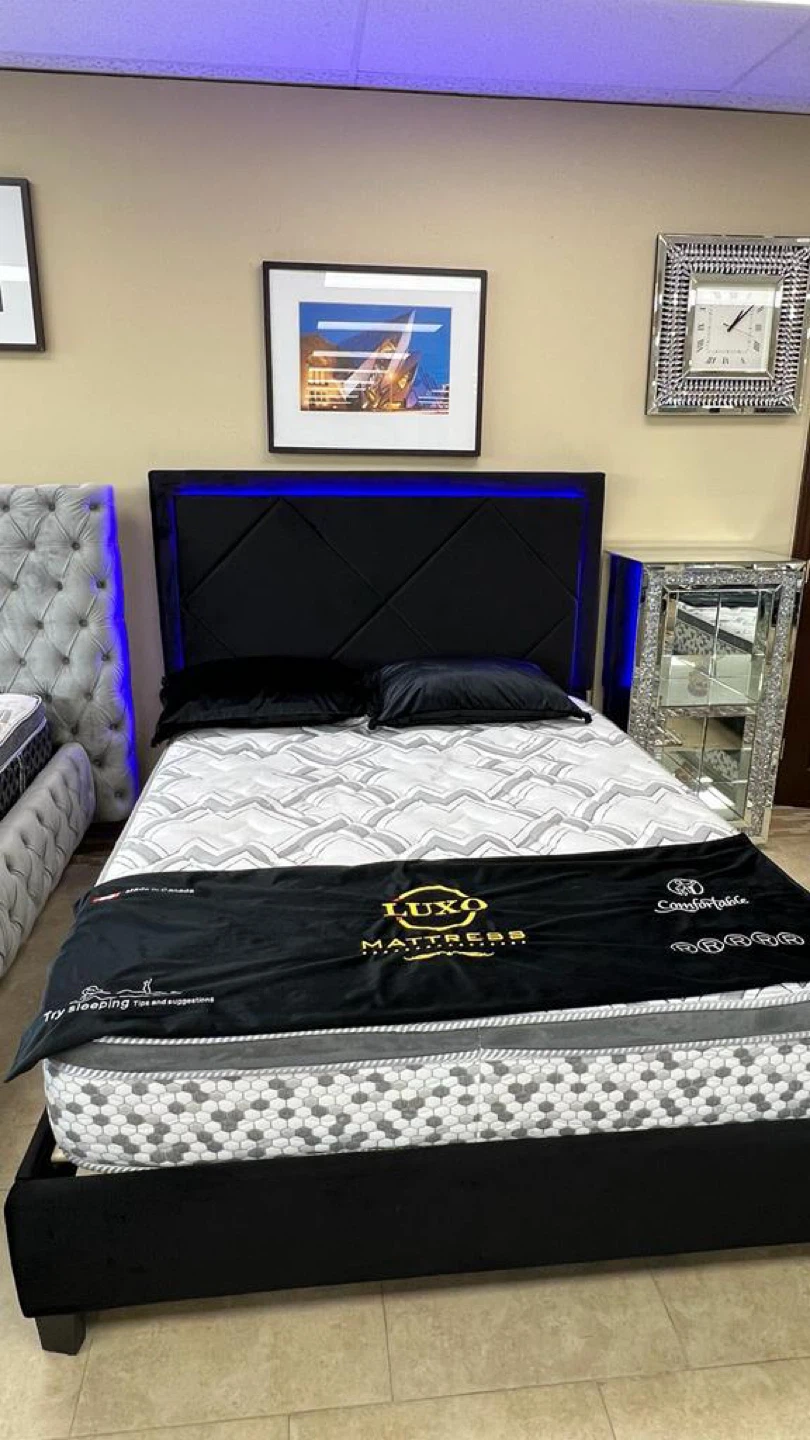 Upholstered Bed Frame with LED Lighting