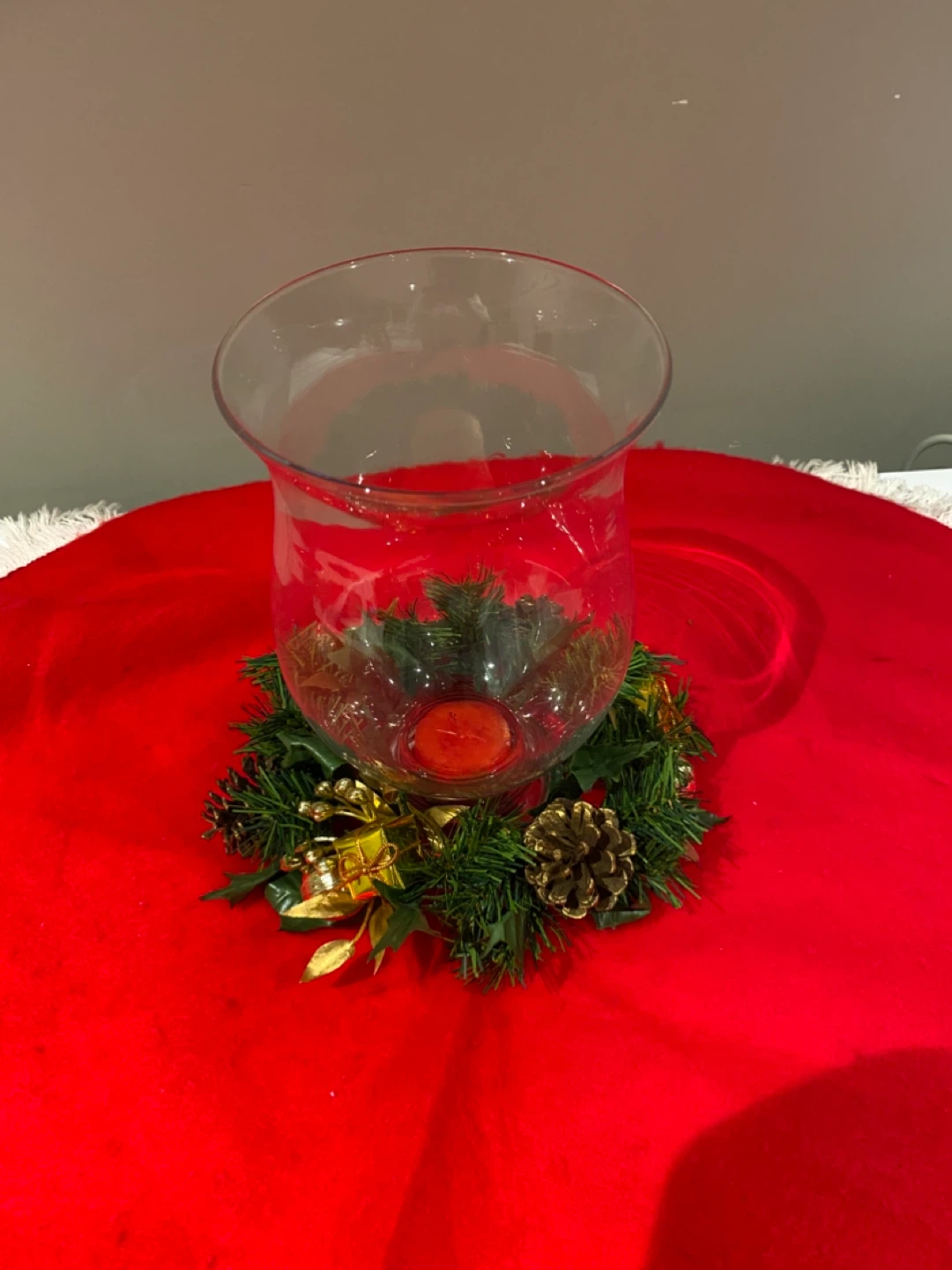 Glass Hurricane Candle Holder with Wreath