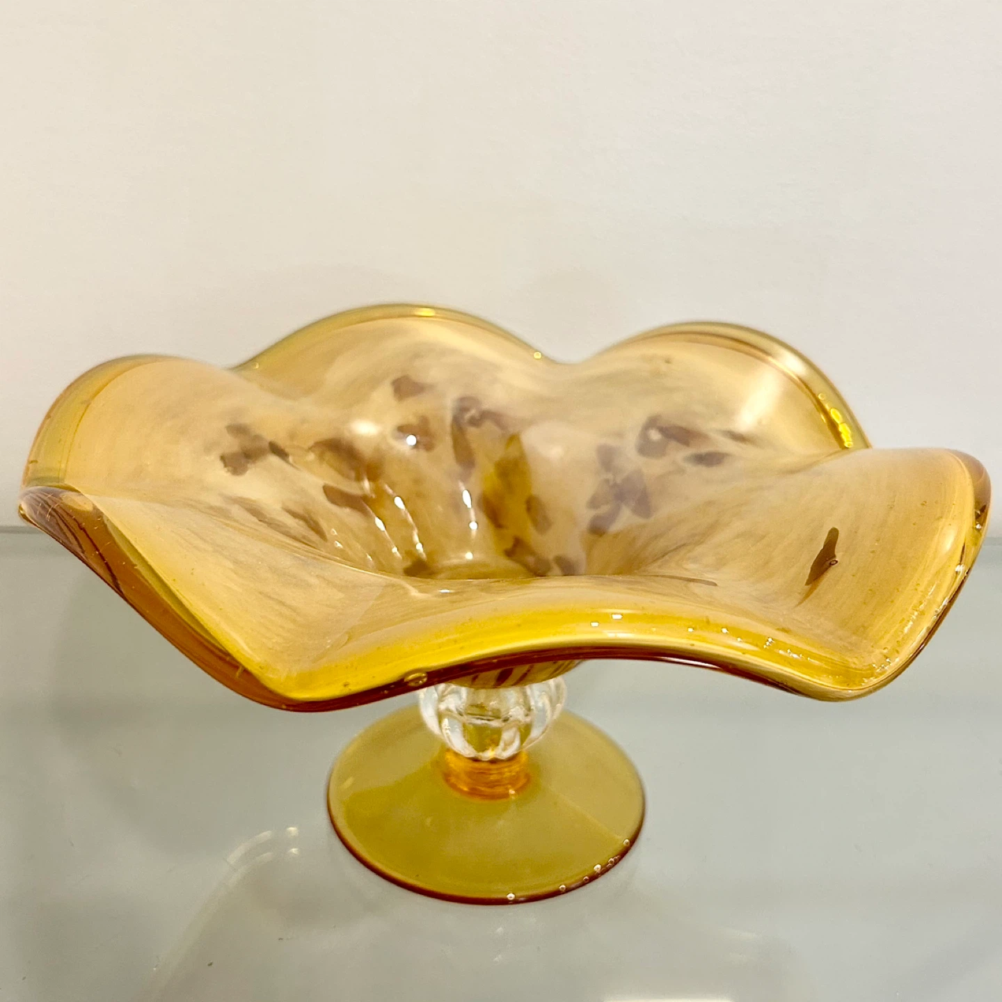 Mid-Century Murano Amber Alabastro Art Glass Tazza Bowl - photo 2