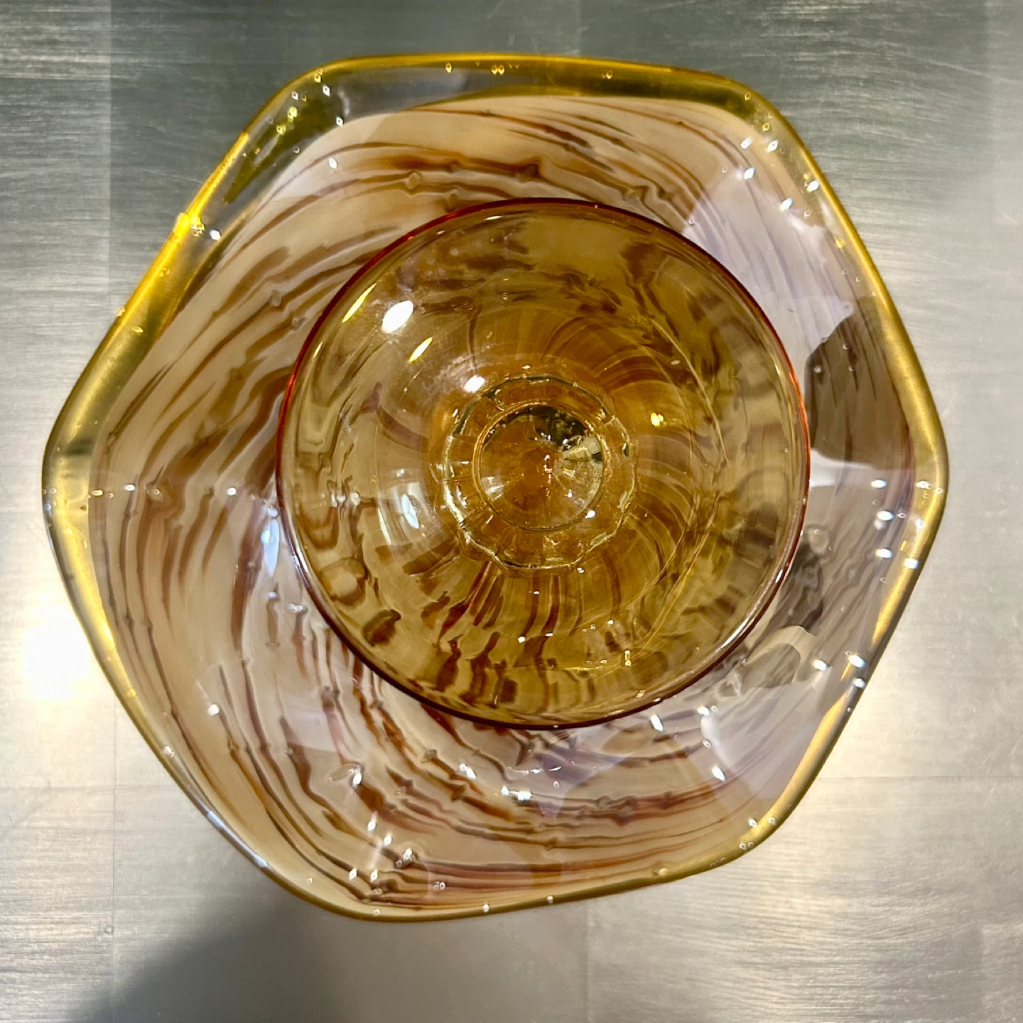 Mid-Century Murano Amber Alabastro Art Glass Tazza Bowl - photo 3
