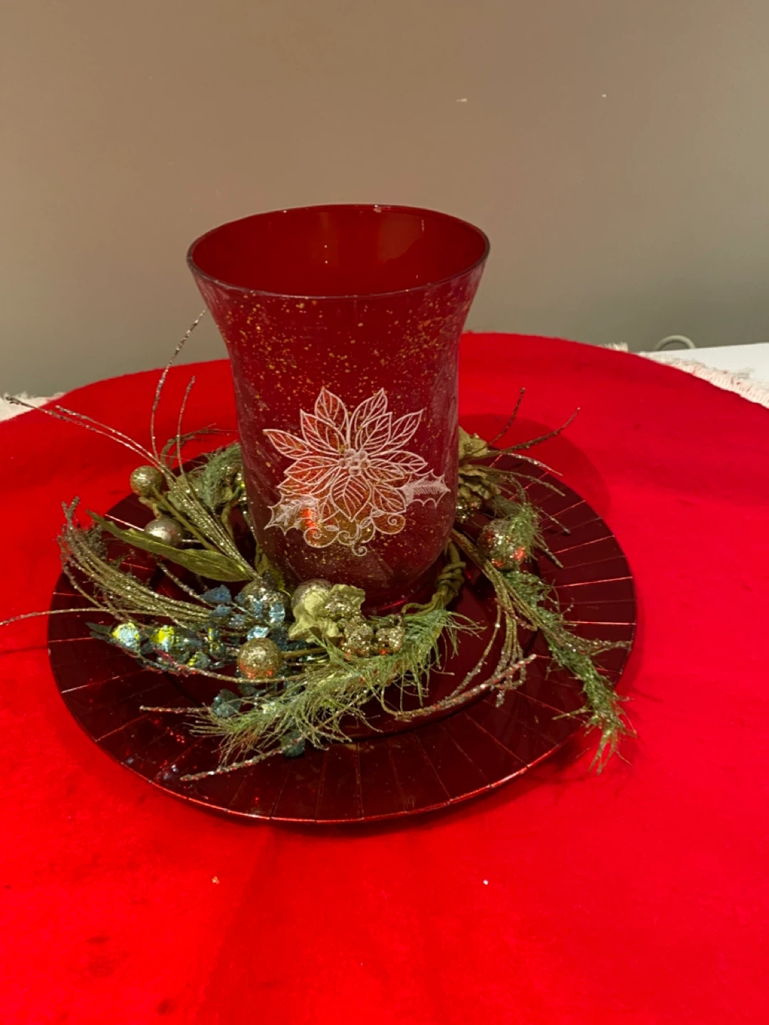 Red Poinsettia Candle Holder