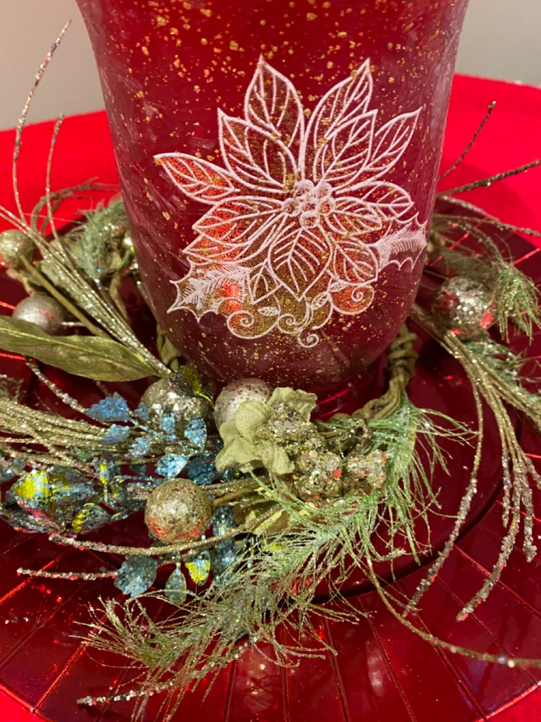 Red Poinsettia Candle Holder - photo 2