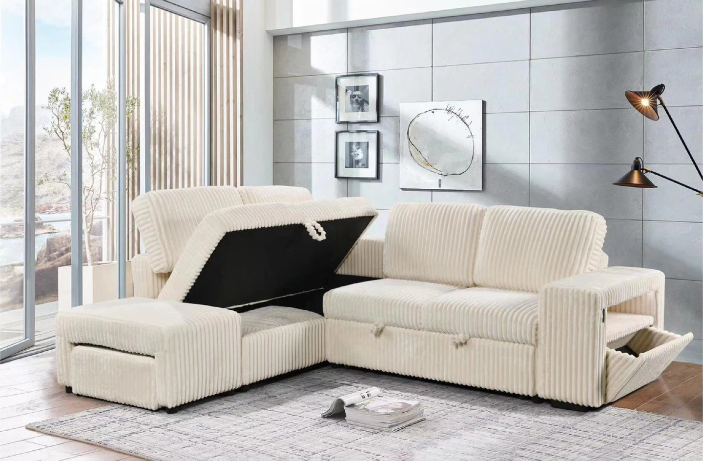 Corduroy Sectional Sofa with Storage - photo 3