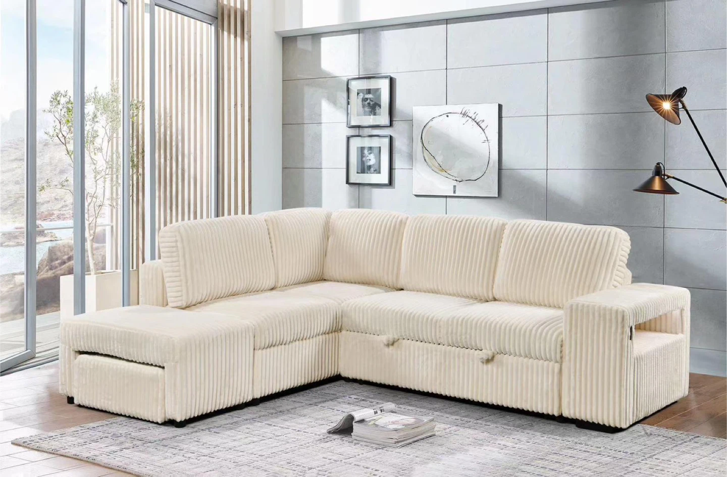 Corduroy Sectional Sofa with Storage