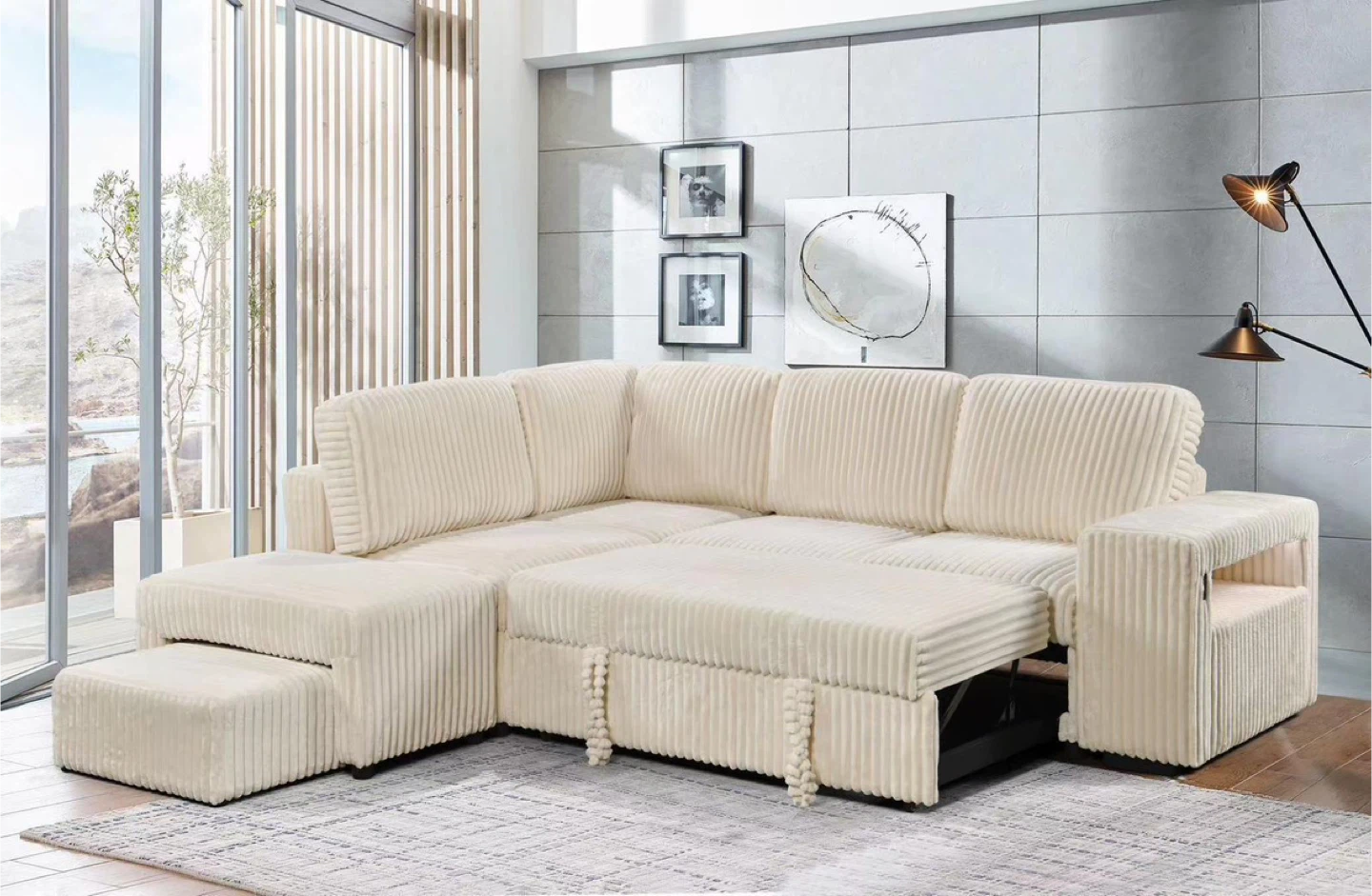 Corduroy Sectional Sofa with Storage - photo 2
