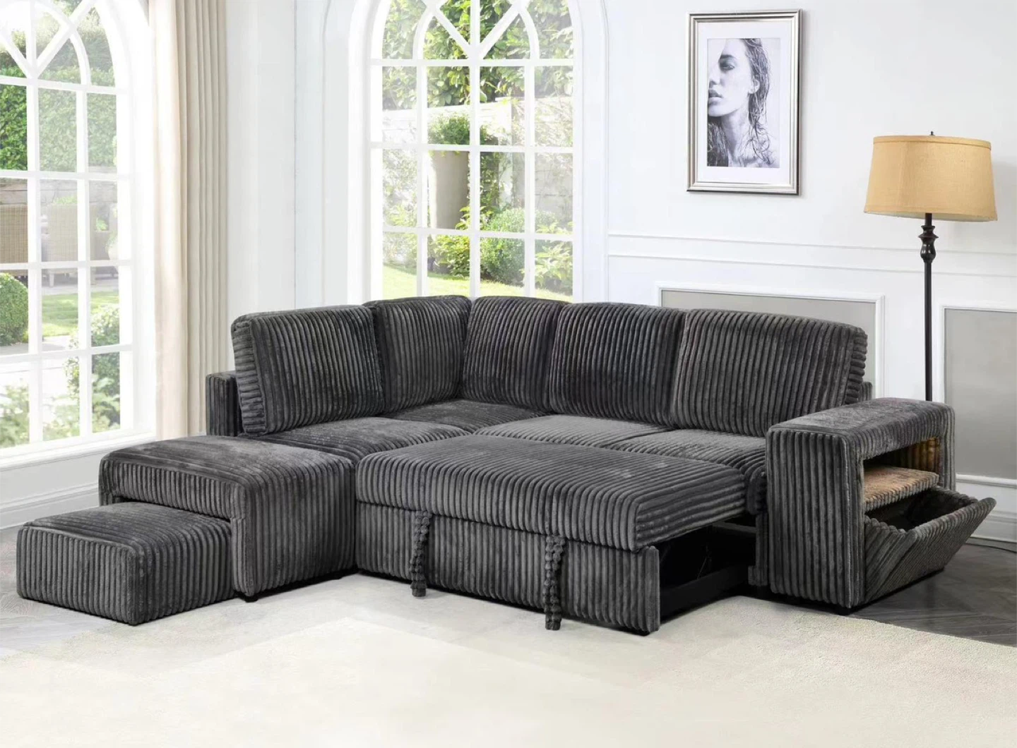 Corduroy Sectional Sofa with Storage - photo 4