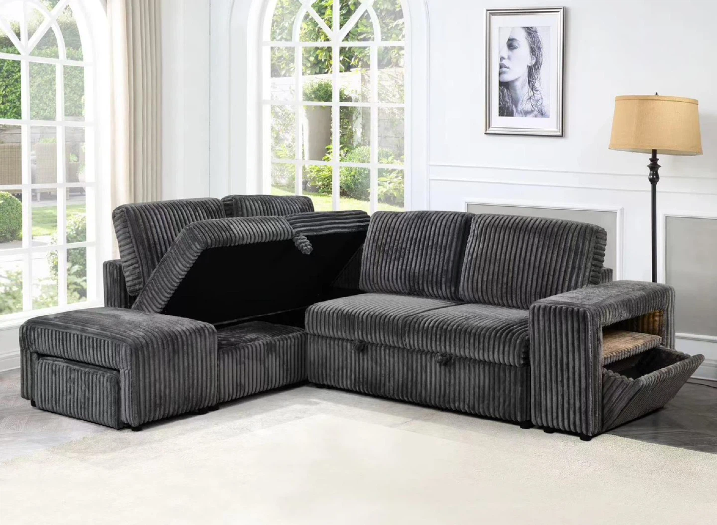 Corduroy Sectional Sofa with Storage - photo 5