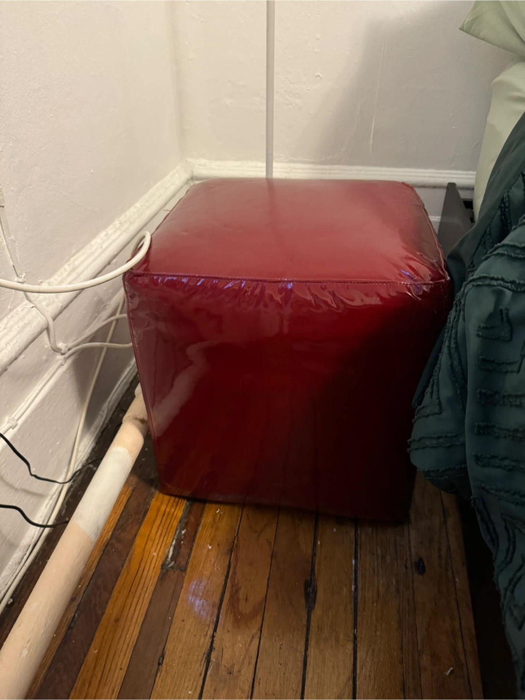 Red Vinyl Cube Ottoman