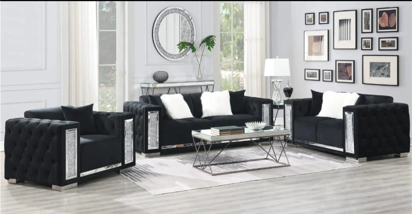 Black Velvet Living Room Set! FREE DELIVERY