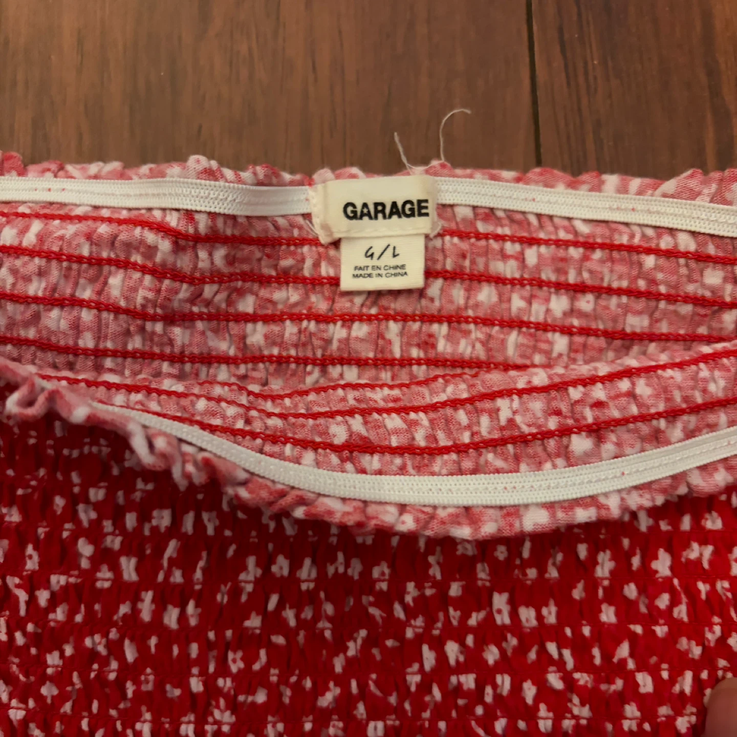 Garage Red Smocked Off the Shoulder Top - Size L - photo 2