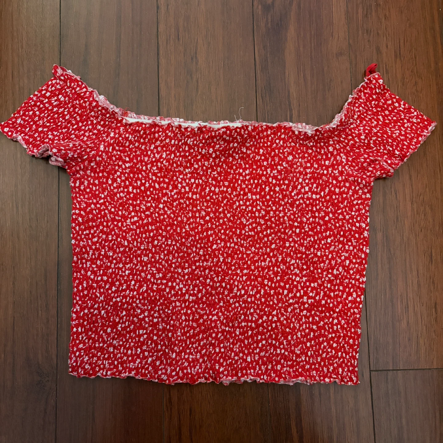 Garage Red Smocked Off the Shoulder Top - Size L