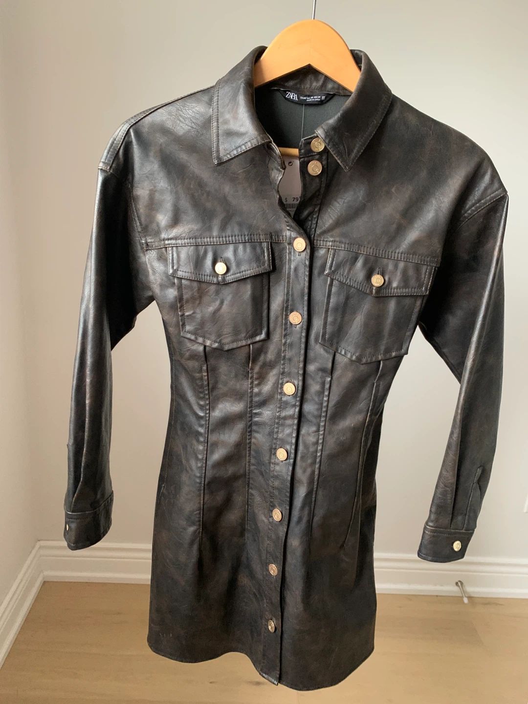 ZARA Brown Faux Leather Mini Dress XS - photo 2