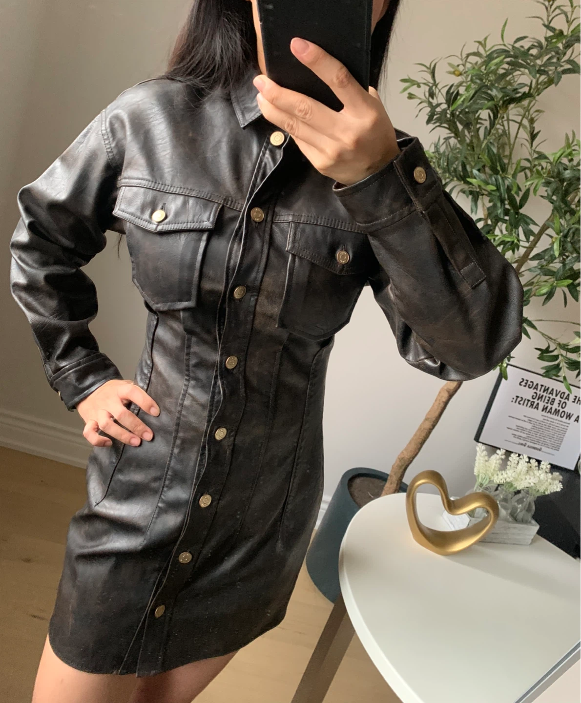 ZARA Brown Faux Leather Mini Dress XS