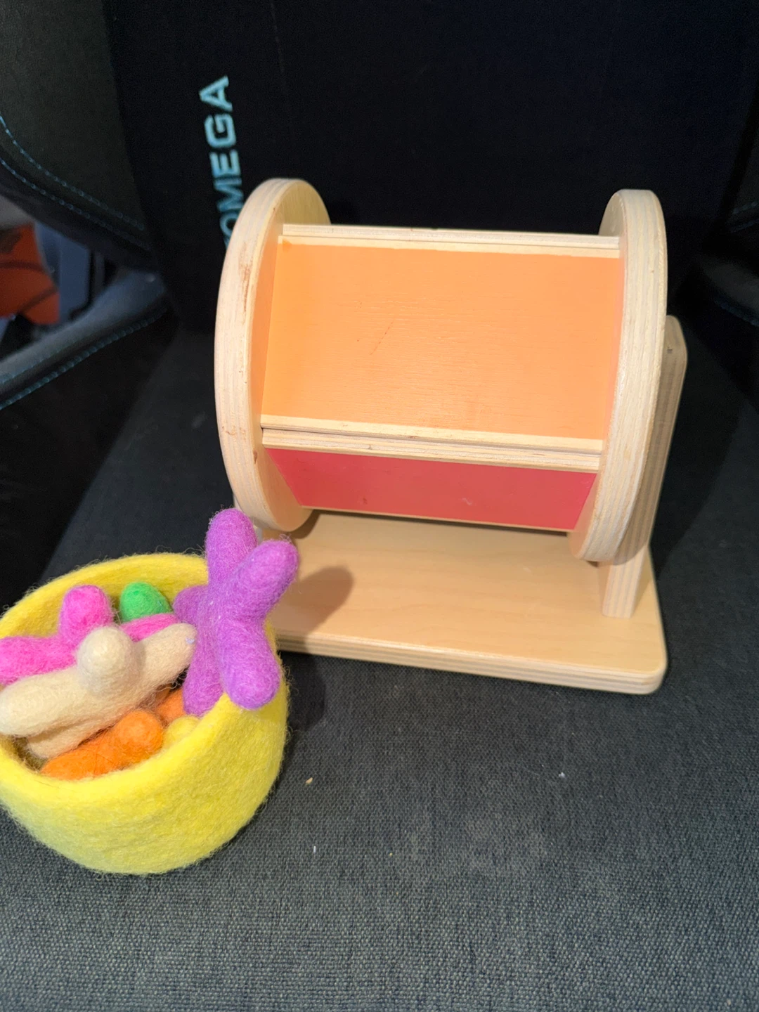 Lovevery Wooden Rolling Drum Toy with Felt Balls