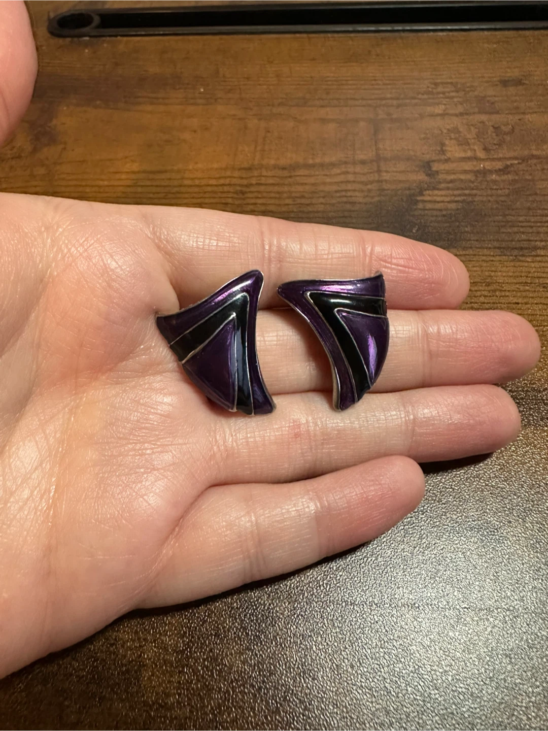 Purple & Black Geometric Earrings - photo 2