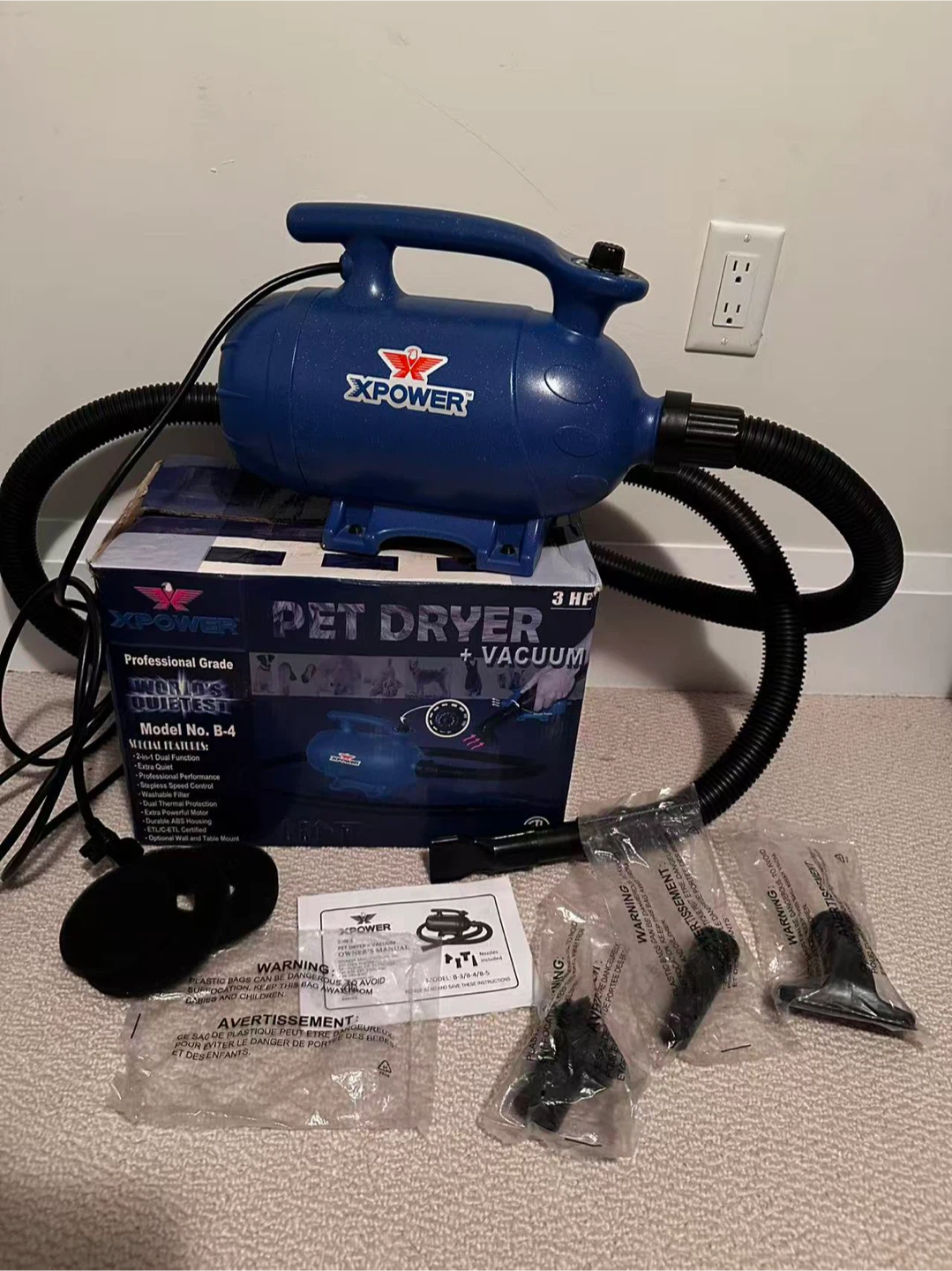 XPOWER B-4 Pet Dryer + Vacuum 3 HP