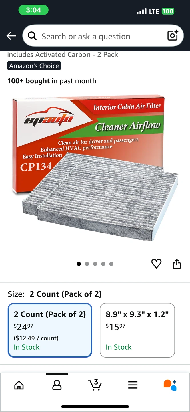 Epauto CP134 Cabin Air Filter - 2 Pack