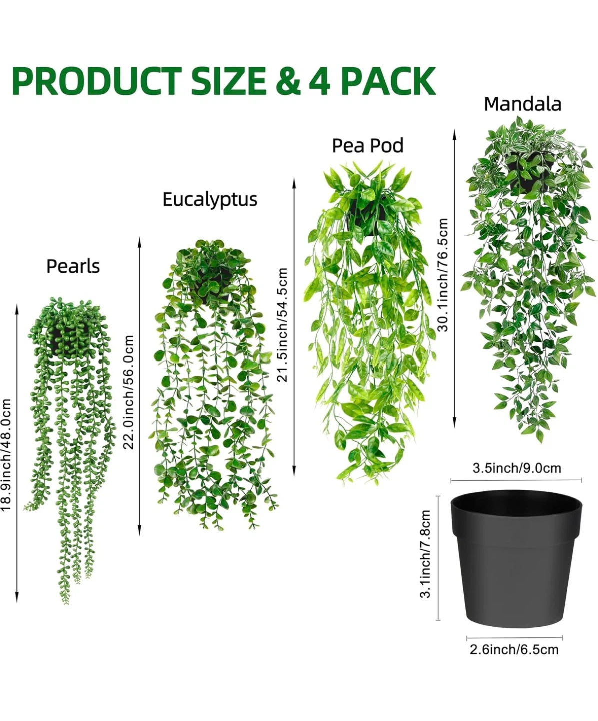 4 Pack Artificial Hanging Plants