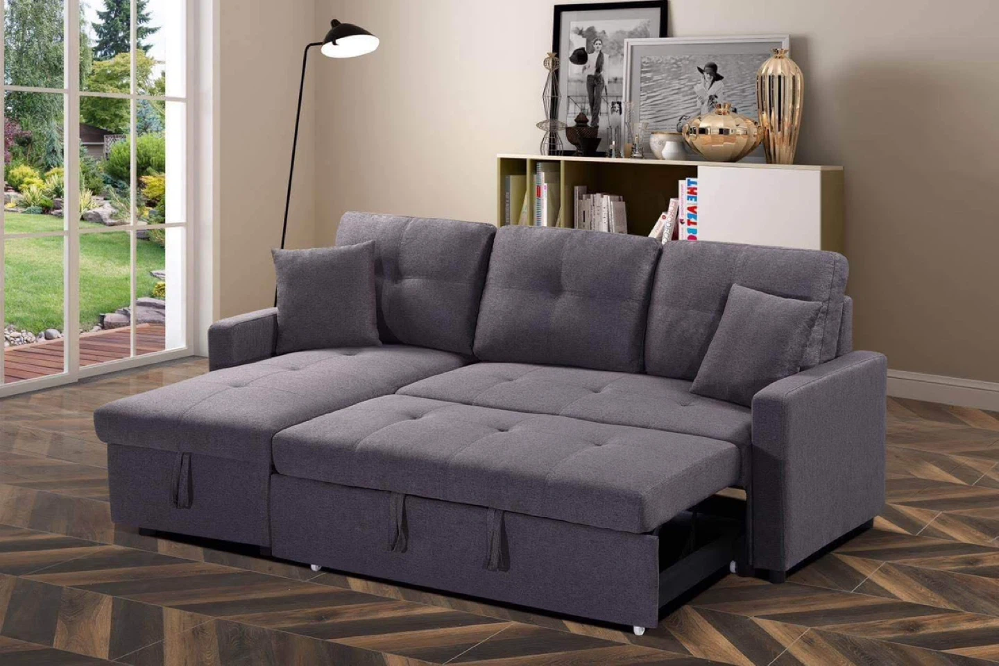 Grey sectional Sofa Bed with Storage