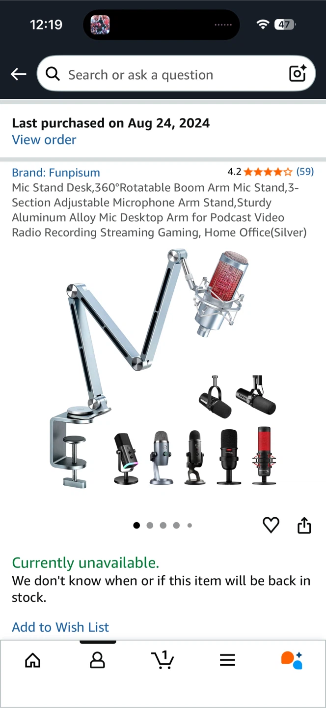Funpism Mic Stand Desk Boom Arm - Silver