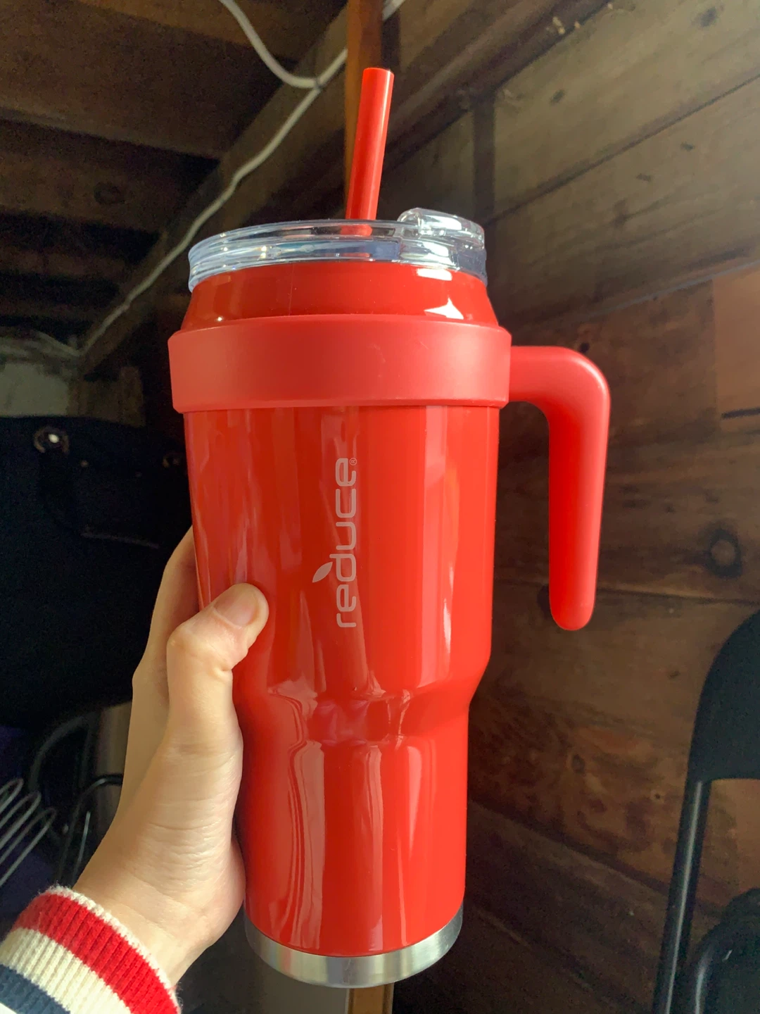 Insulated Tumbler with Handle & Straw - Red