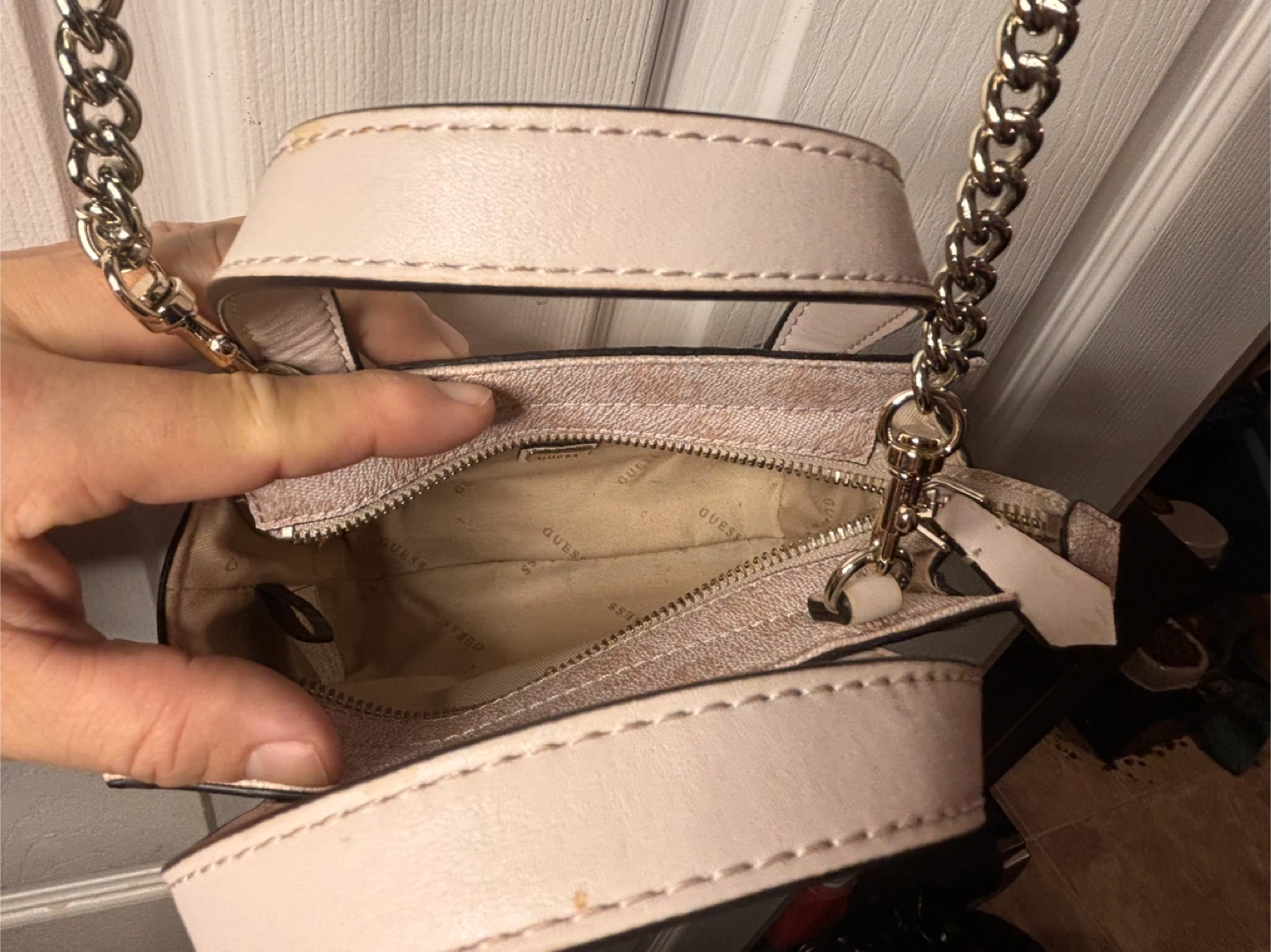 GUESS Mini Satchel Crossbody – Blush Logo Canvas - photo 3