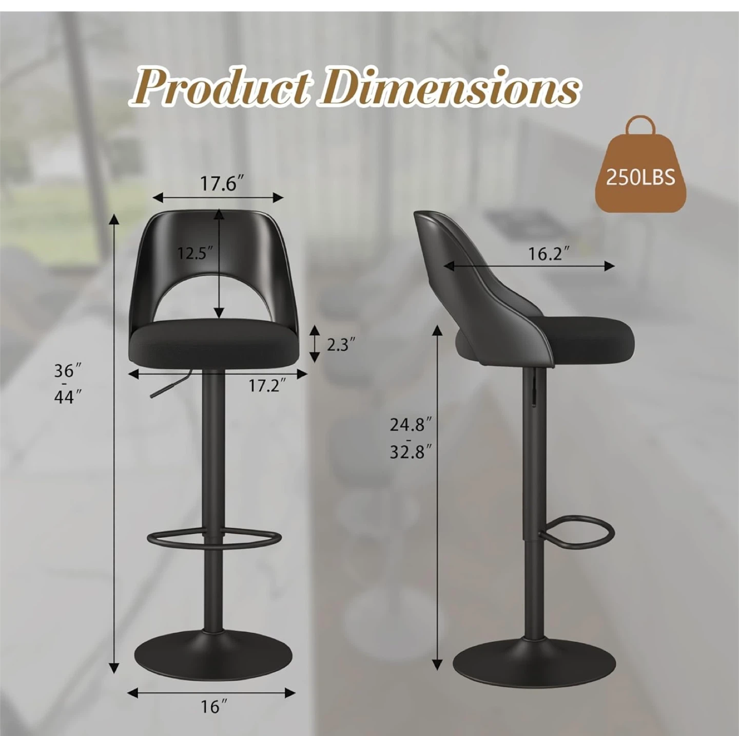 Set of 4 Black Swivel Bar Stools - photo 3