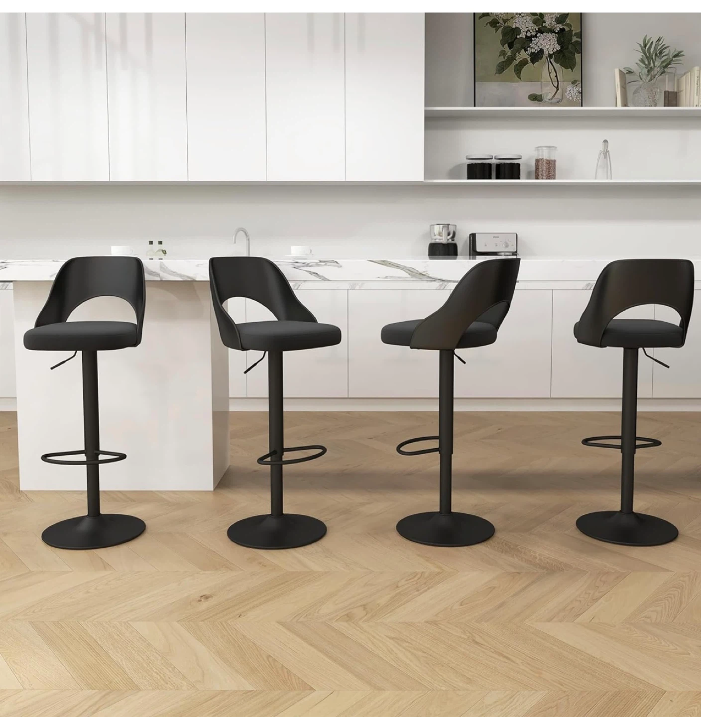 Set of 4 Black Swivel Bar Stools