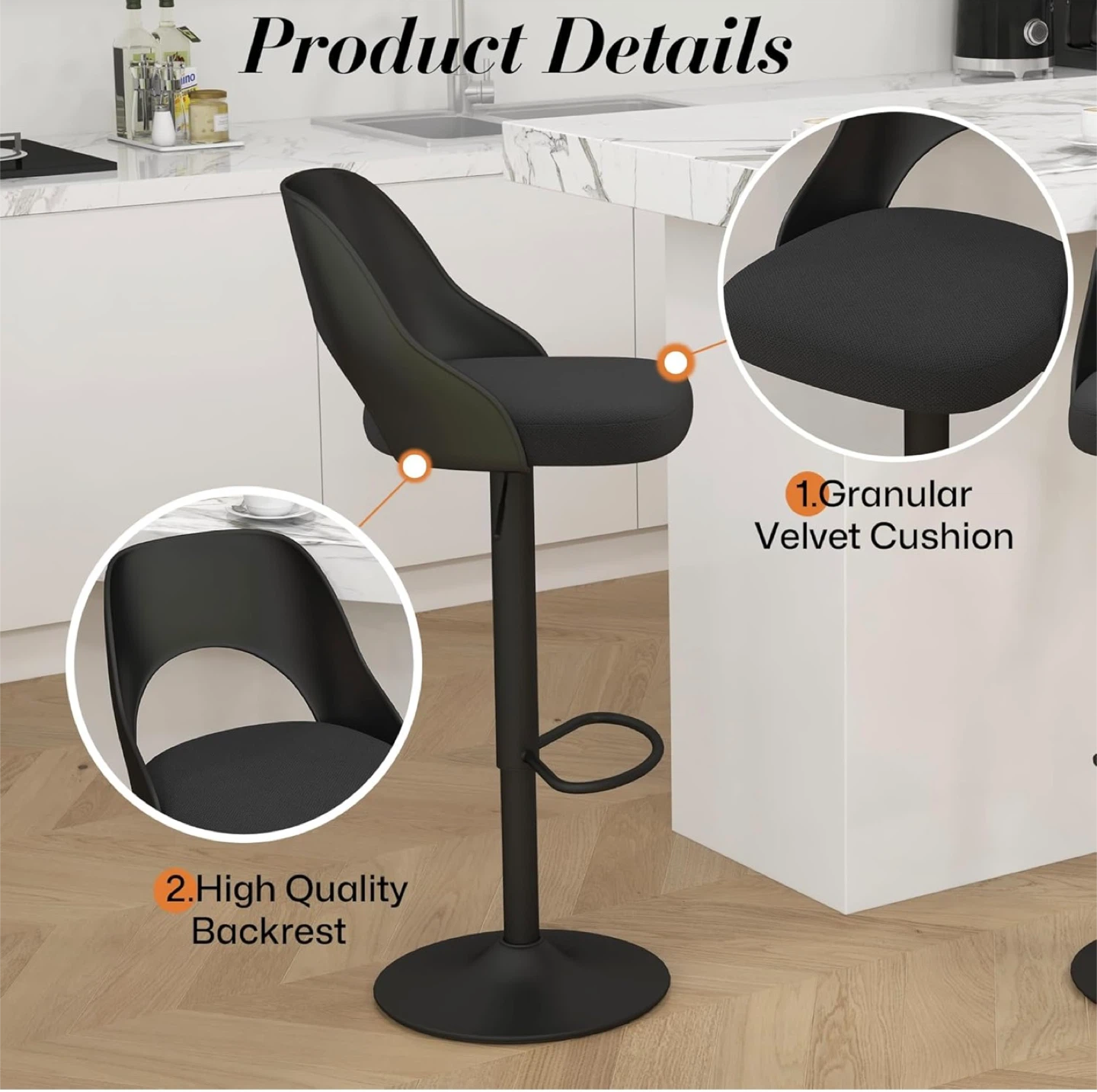 Set of 4 Black Swivel Bar Stools - photo 5